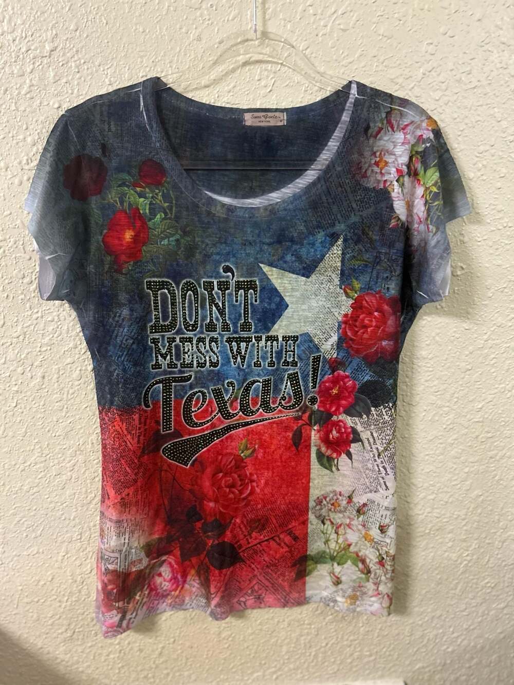 Sweet Giselle New York Don't Mess With Texas Rhinestone Shirt